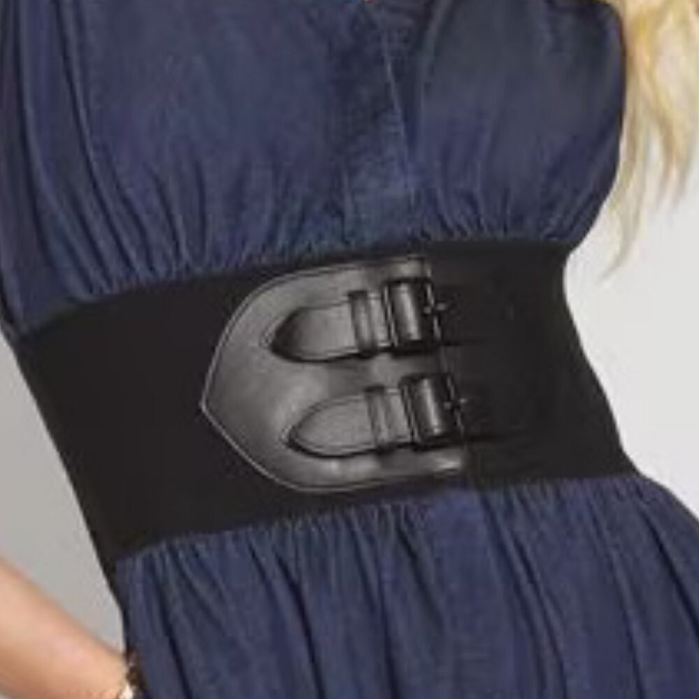 WHBM $200 Tencel Belted Denim Midi Dress Wide Belt Jean MANY SIZES - Picture 7 of 9